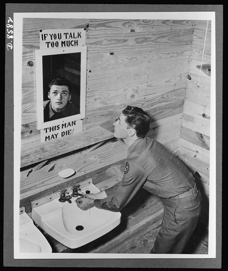 Every man, a poster at Camp Hood. Taking a cue from the Office of War Information (OWI) poster "If you talk too much, this man may die", Private Ivan A. Smith, editor of the Camp Hood Panther, Camp Hood,Texas, originated this novel method of reminding his fellow soldiers to practice discretion. Looking into the mirror at the camp