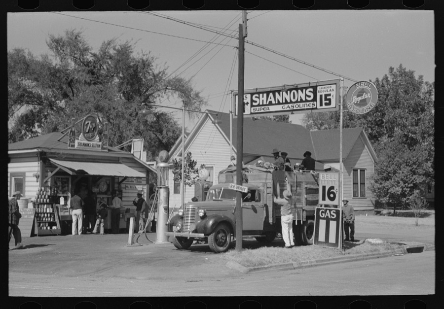 Truckload of Mexican migrants returning from Mississippi where they had been picking cotton. Highway near Neches, Texas, Anderson County