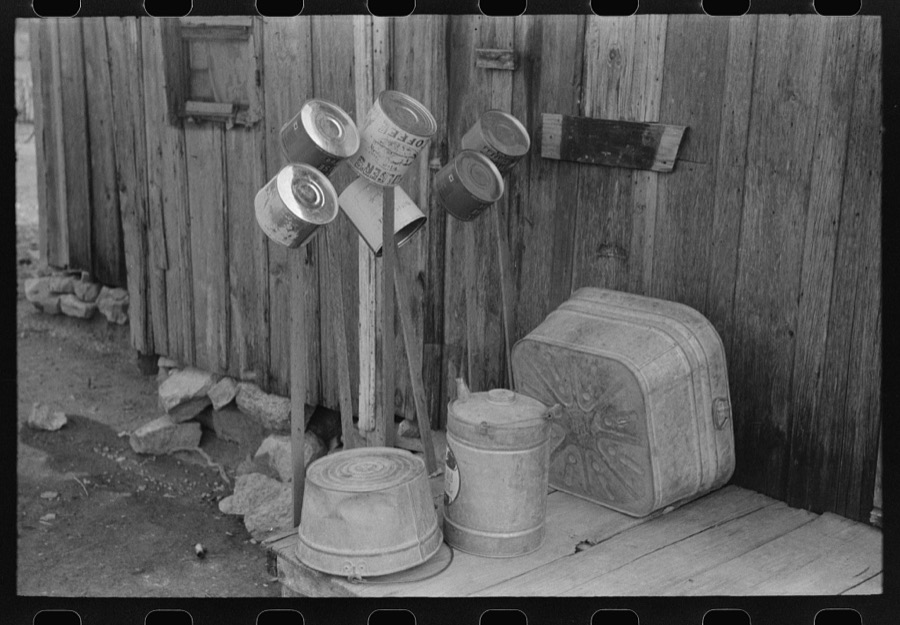Articles on back porch of rehabilitation borrower in Kimble County, Texas