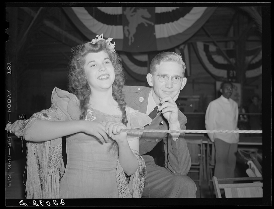 Brownsville, Texas. Charro Days fiesta. Liberty Belle and escort at dance for enlisted men