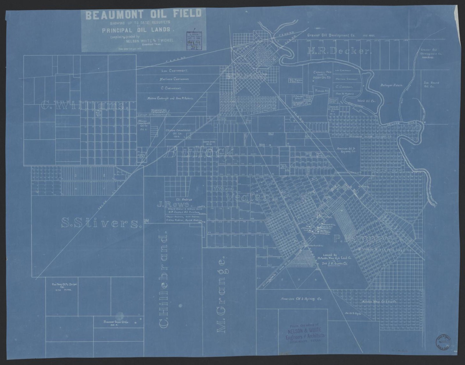 Land ownership map, 2025 - Beaumont oil fields : showing up to date surveys of principal oil lands