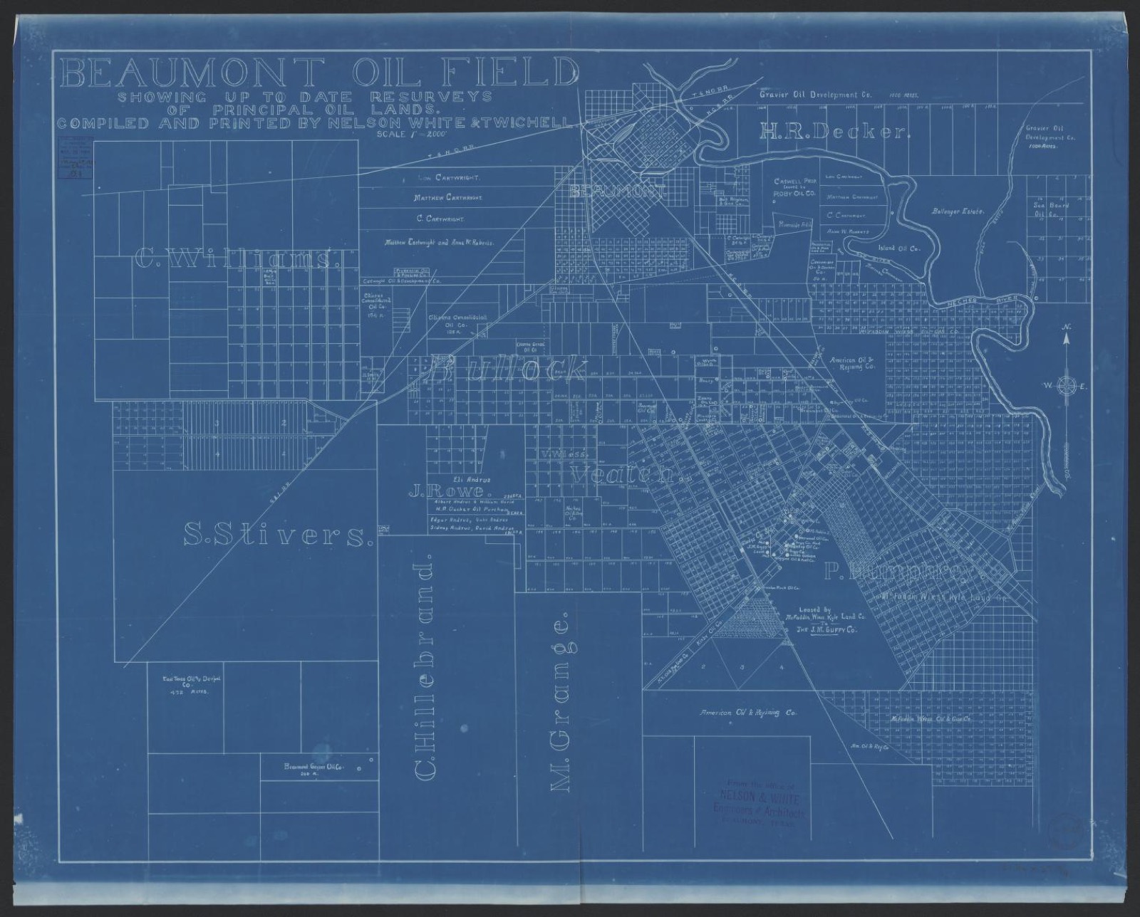 Land ownership map, 1901 - Beaumont oil fields : showing up to date surveys of principal oil lands