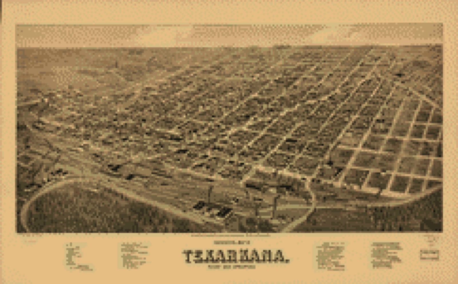 Bird's-eye view, 1888 - Perspective map of, Texarkana, Texas and Arkansas
