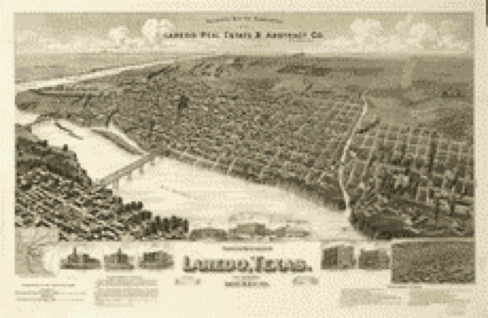 Bird's-eye view, 1892 - Perspective map of the city of Laredo, Texas, the Gateway to and from Mexico