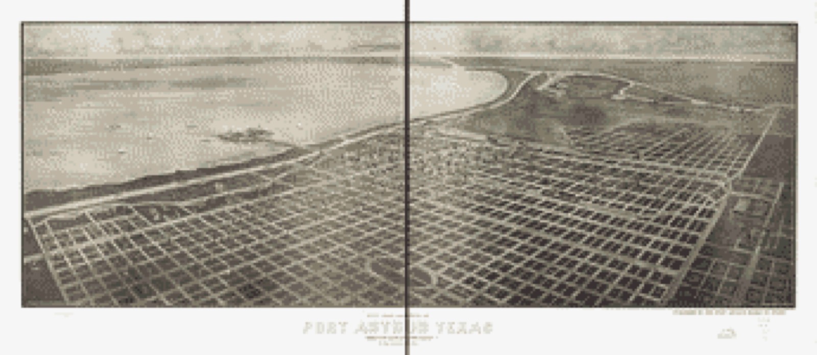 Bird's-eye view, 1912 - City and harbor of Port Arthur, Texas birds eye view looking south to the Gulf of Mexico