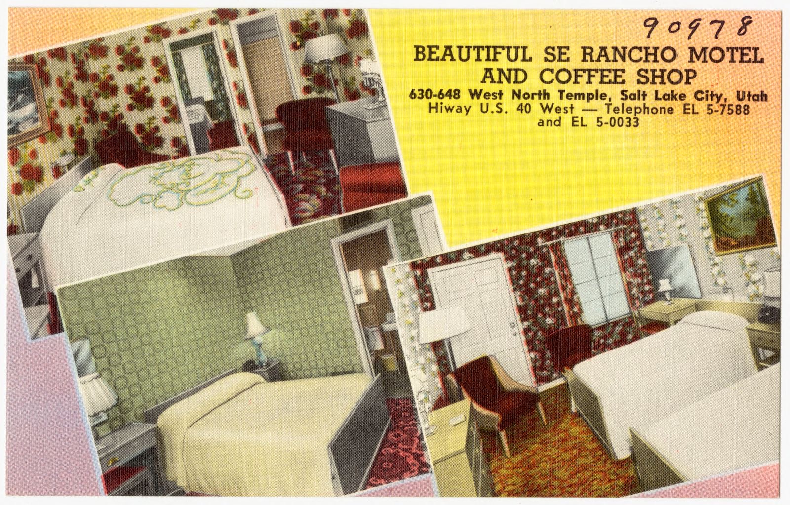 Beautiful Se Rancho Motel and Coffee Shop, 630 - 648 West North Temple, Salt Lake City, Utah, Hiway U.S. 40 West, Boston Public Library - undated