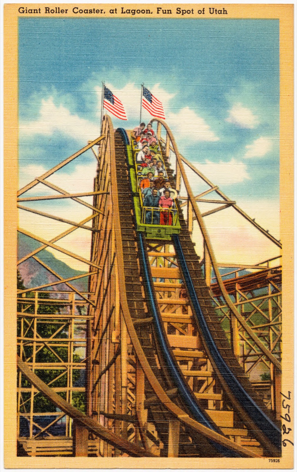 Giant roller coaster, at Lagoon, fun spot of Utah, Boston Public Library - undated