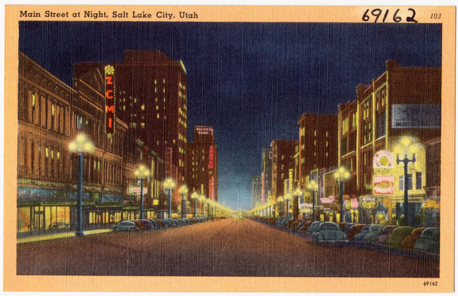 Main Street at night, Slat Lake City, Utah, Boston Public Library - undated