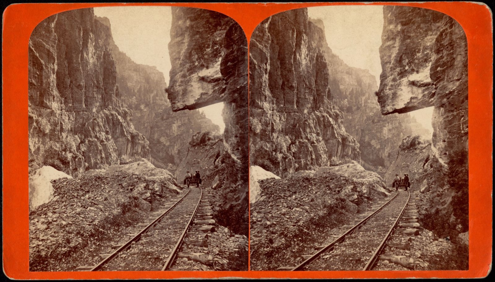 Hanging Rock, American Fork Canyon, looking west. On line American Fork narrow gauge R.R., Boston Public Library - undated