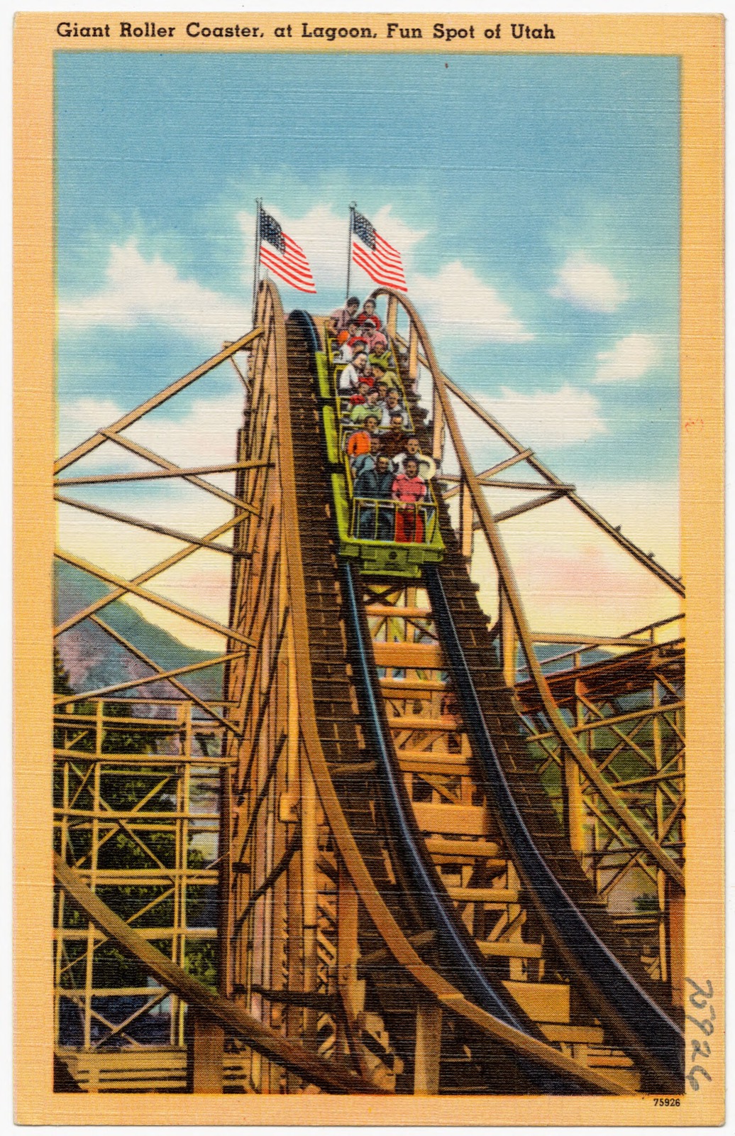 Giant roller coaster, at Lagoon, fun spot of Utah, Boston Public Library - undated