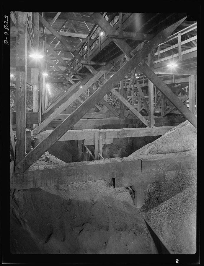 Production. Copper. Copper concentrates storage bins at the Garfield, Utah smelter of the American Smelting and Refining Company