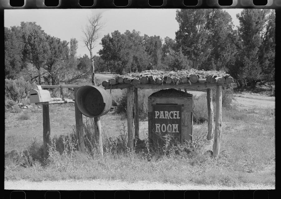 Mail boxes and parcel room along Highway 160, San Juan County, Utah