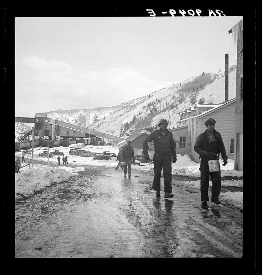 Blue Blaze mine. Consumers, mining town near Price, Utah. Miners coming home