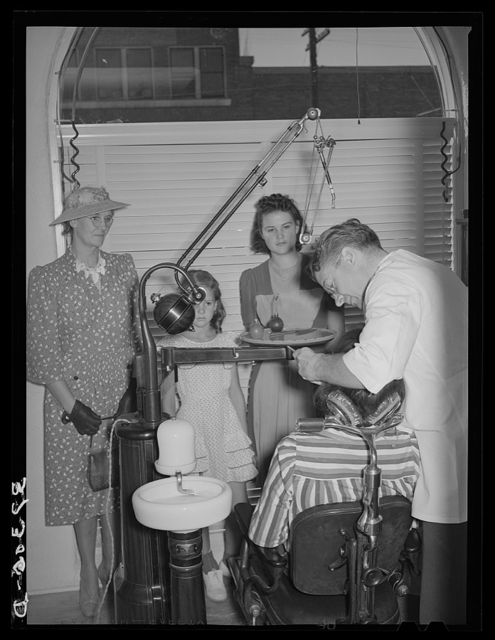 Mormon farm family, members of FSA (Farm Security Administration) dental cooperative, in dentist's office. Tremonton, Box Elder County, Utah