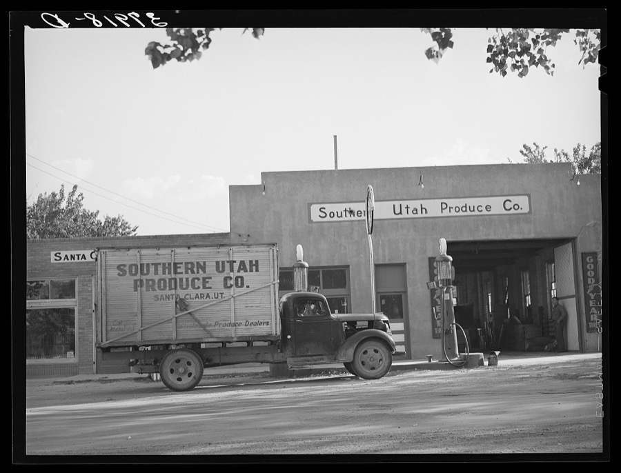 Warehouse of produce company. Santa Clara, Utah. Much local produce is shipped to other states. See general caption