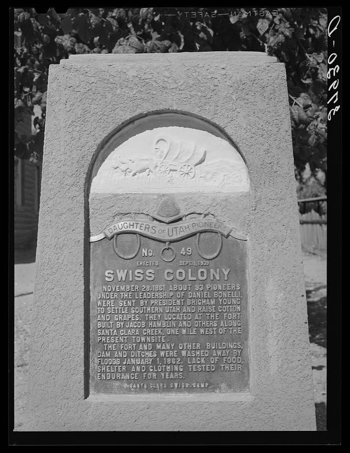 Monument to the pioneers. Santa Clara, Utah. See general caption
