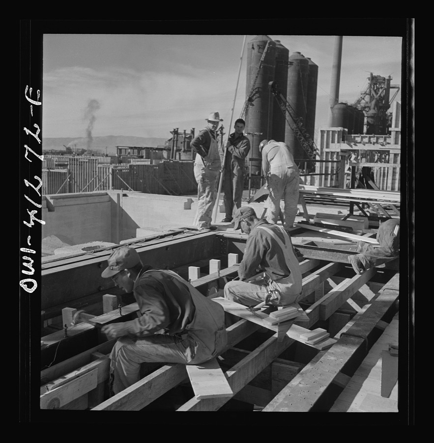 Bingham Canyon, Utah. Building a trestle bridge at the open-pit mines of the Utah Copper Company