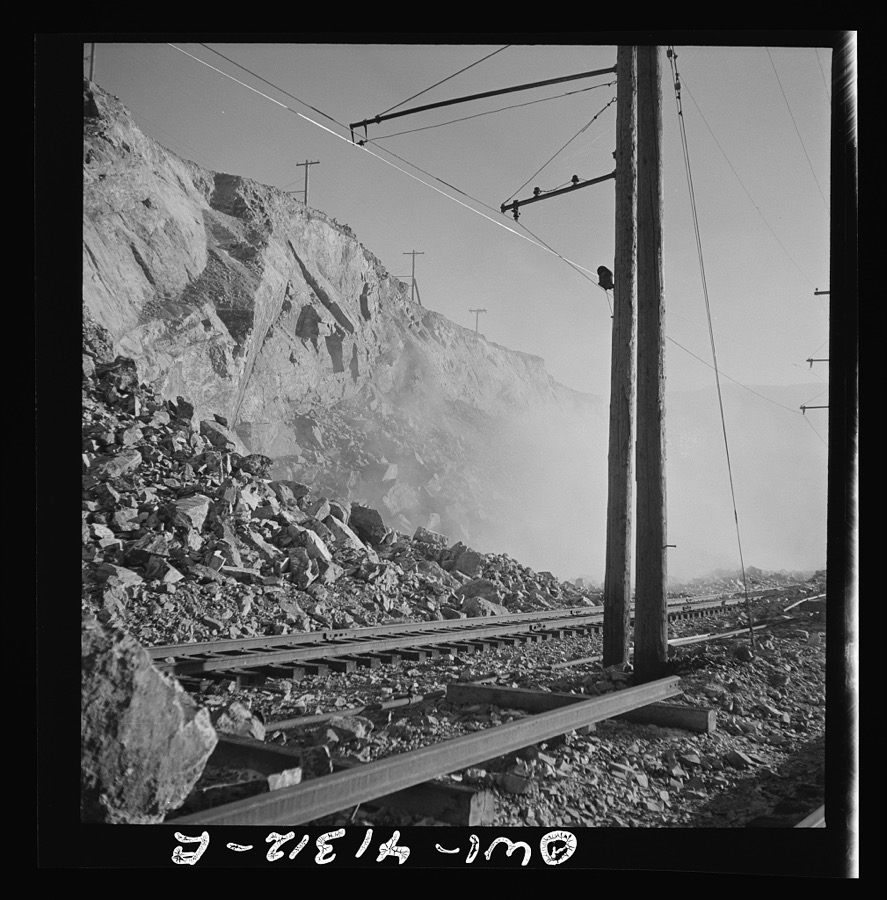 Bingham Canyon, Utah. Blasting at an open-pit mine of the Utah Copper Company