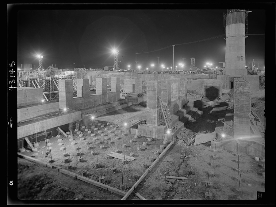 Columbia Steel Company at Geneva, Utah. Footings for open hearth furnaces for a new steel plant under construction which will make important additions to the vast amount of steel needed for the war effort