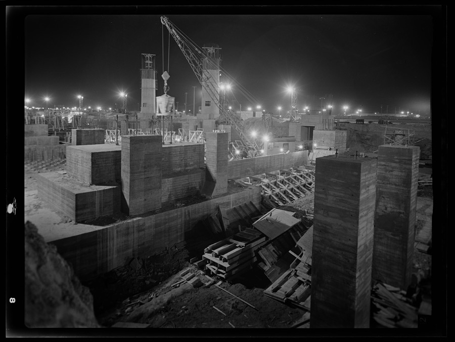Columbia Steel Company at Geneva, Utah. Steel and concrete go into place rapidly as a new steel mill takes form. The new plant will make important additions to the vast amount of steel needed for the war effort