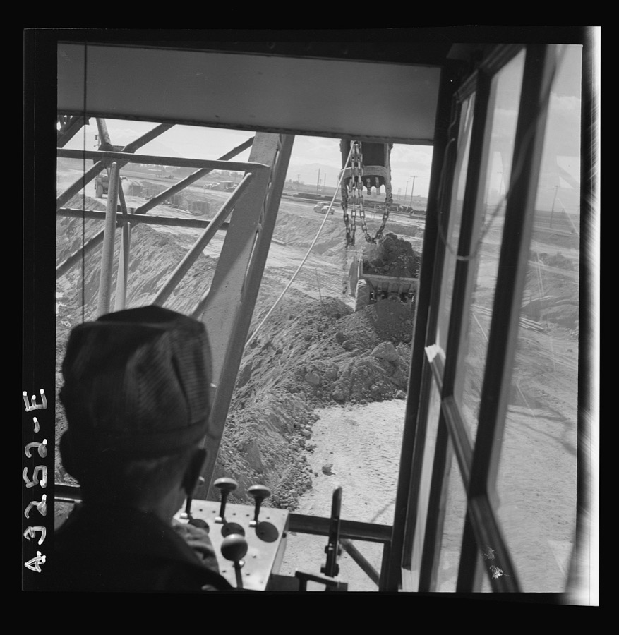 Columbia Steel Company at Geneva, Utah. Drag lines are working day and night excavating for the building of open hearth furnaces for a new steel mill which will make important additions to the vast amount of steel needed for the war effort
