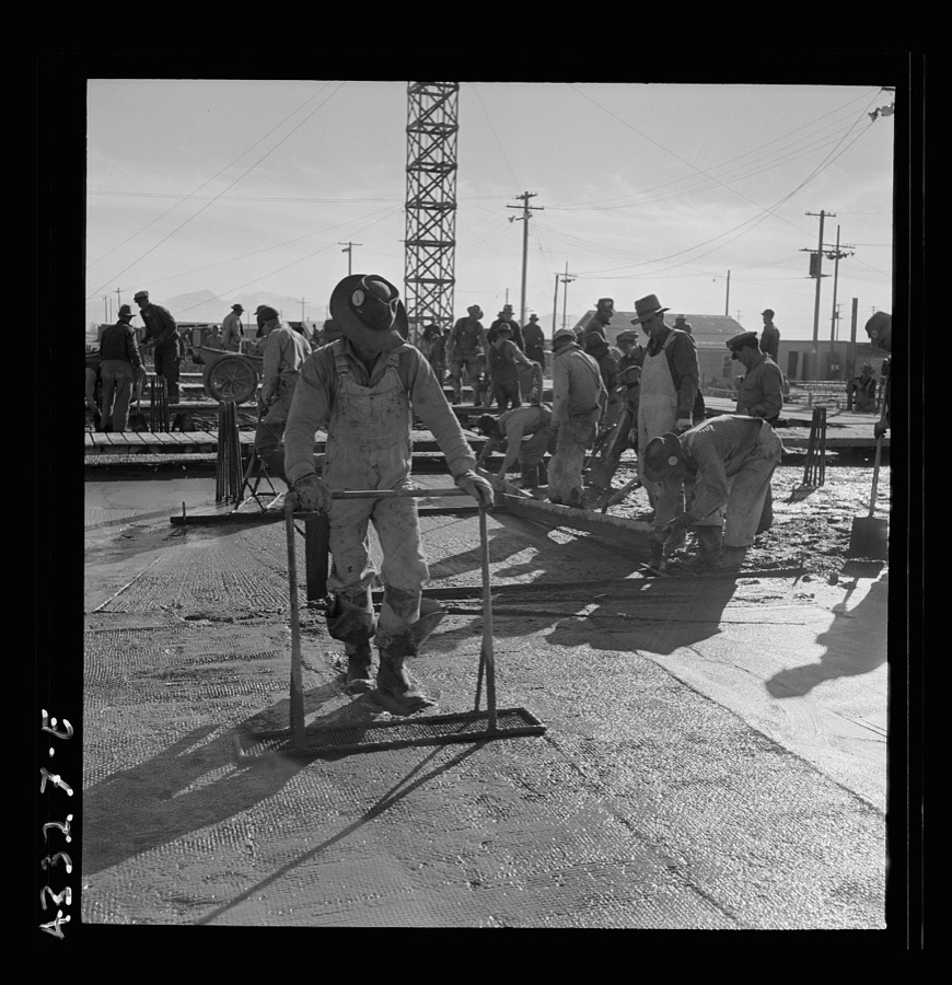 Columbia Steel Company at Geneva, Utah. Steel and concrete go into place rapidly as a new steel mill takes form. The new plant will make important additions to the vast amount of steel needed for the war effort