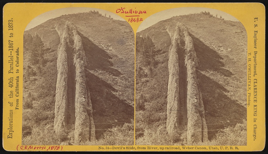 No. 34 - Devil's Slide, from river, up railroad, Weber Canon, Utah, U. P. R. R