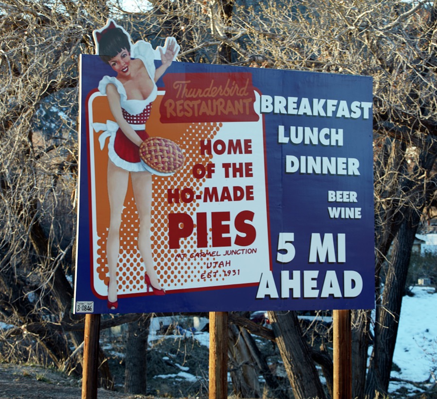 More than an inviting cherry pie is used to entice passing visitors to stop at the Thunderbird Restaurant in Mt. Carmel Junction, a crossroads near the city of Kanab and the Arizona border in the western U.S. state of Utah
