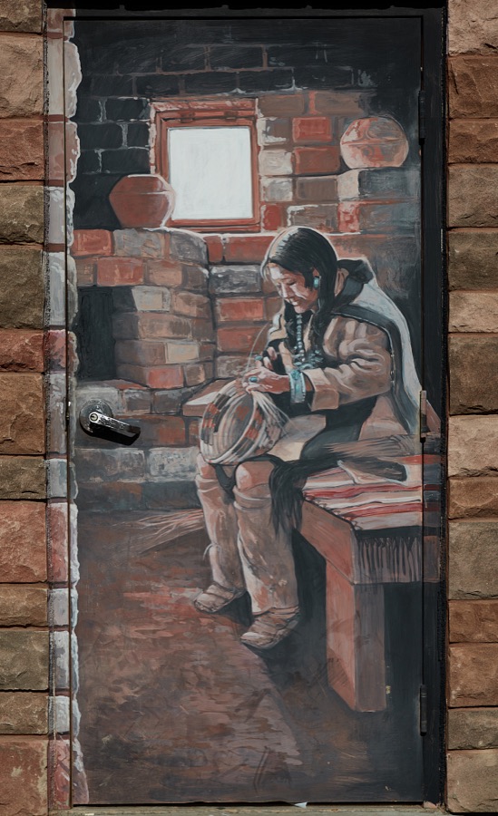This is one of several evocative pieces of art depicting Native Americans outside the Thunderbird Restaurant in the tiny, remote crossroads community of Mt. Carmel on the highway leading to the Utah city of Kanab and the Arizona border