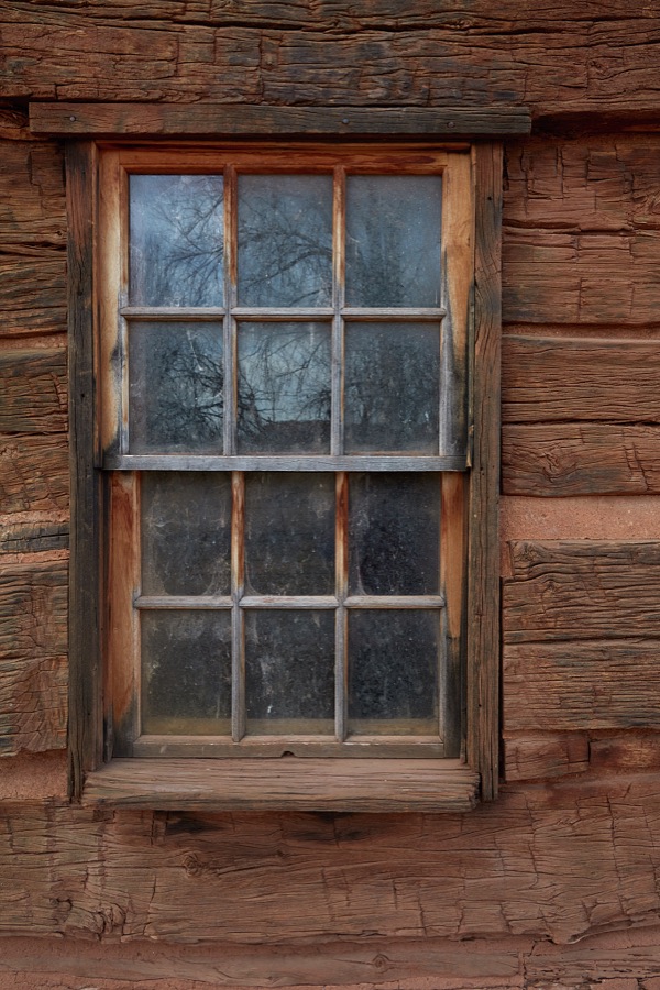 Window detail of the Louisa Russell Home in Grafton, a ghost town, but a well preserved, not decayed and falling-down one, south of Zion National Park in the western U.S. state of Utah