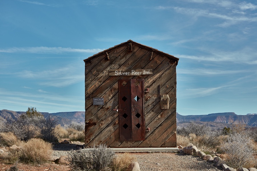The old and sturdy town jail in what is now in Silver Reef, a silver-mining ghost town in southwest Utah, was moved to the nearby town of Leeds and turned into an ice house after the mine's demise