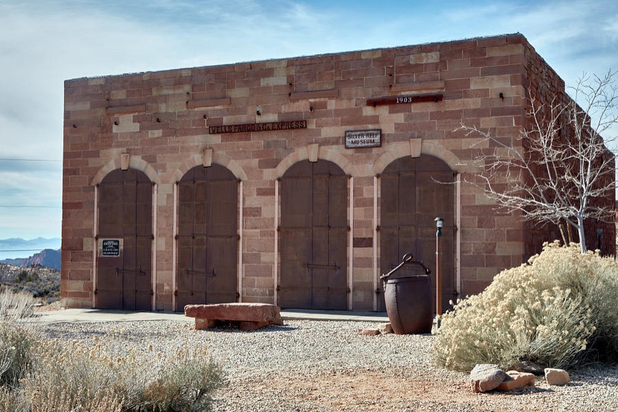 The old Wells Fargo Express stagecoach office in Silver Reef, a silver-mining ghost town, near the town of Leeds in southwest Utah