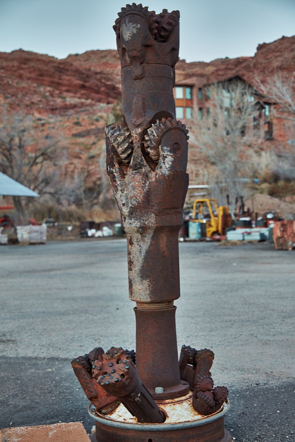 Old gears, probably from a mine or well, went together to form a metal-art figure outside a rock and fossil shop in Moab, the gateway city to the stunning red-rock formations of Arches and Canyonlands national parks and other archeologically rich areas near the Colorado border in the western U.S. state of Utah