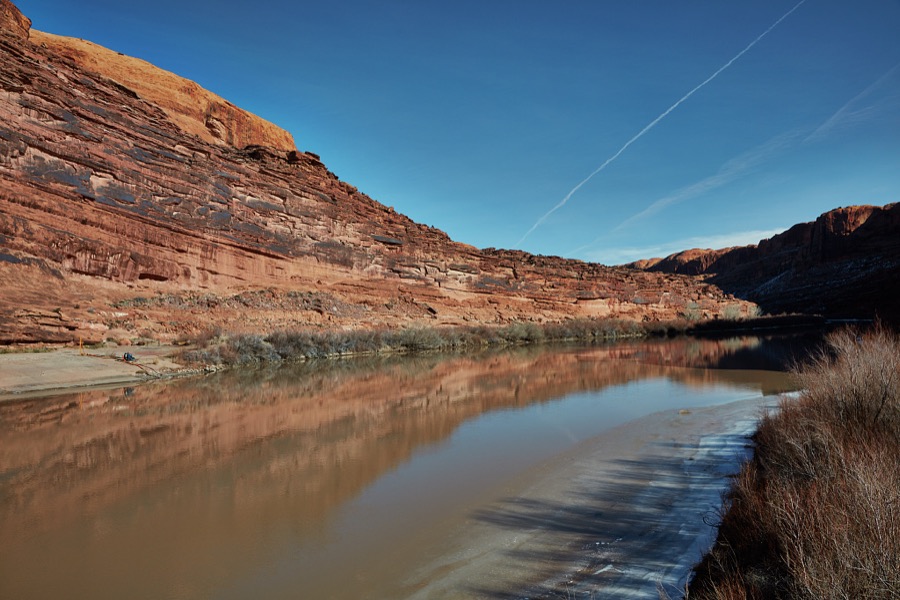 The Colorado River runs mostly tamely as it winds through Moab, the gateway city to the stunning red-rock formations of Arches and Canyonlands national parks and other archeologically rich areas near the Colorado border in the western U.S. state of Utah