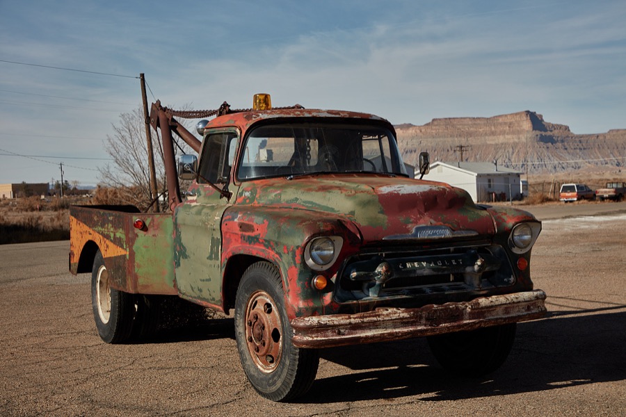 The working days would seem to be behind this old Chevrolet tow truck in Moab, the gateway city to the stunning red-rock formations of Arches and Canyonlands national parks in the western U.S. state of Utah