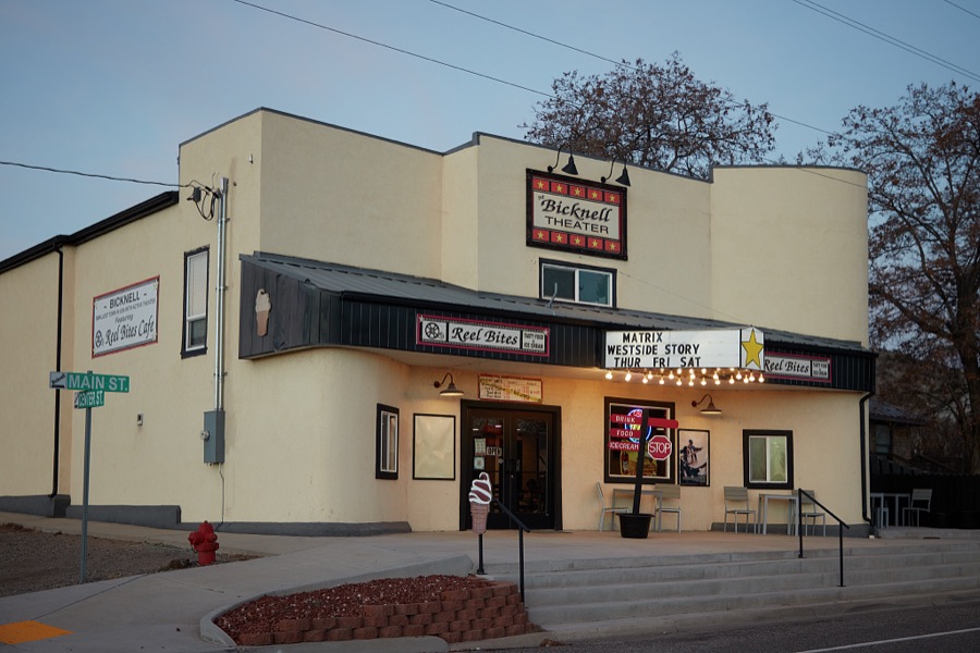 The remodeled, part Streamline, part pueblo-style Bicknell Theater and Reel Bites Cafe in the western U.S. state of Utah