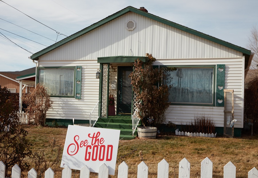 A positive message in the front yard of a modest home in Richfield, the largest city in the south-central part of the western U.S. state of Utah