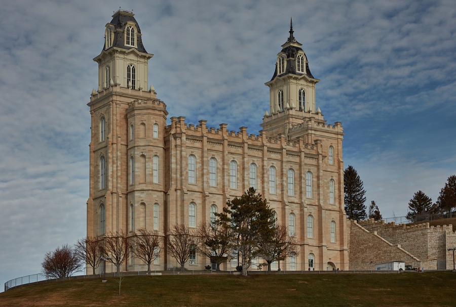 The imposing Church of Latter-Day Saints (or Mormon) Temple in Manti, a small city sometimes called Manti City, in south-central Utah
