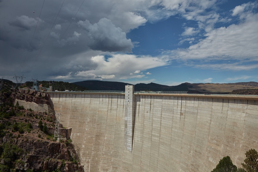 Dam at the Flaming Gorge Reservoir, which impounds the water of the Green River in desolate Daggett County, the north easternmost county in the western state of Utah