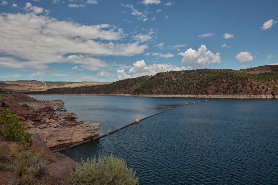 Spillway of the Flaming Gorge Reservoir, which impounds the water of the Green River in desolate Daggett County, the north easternmost county in the western state of Utah