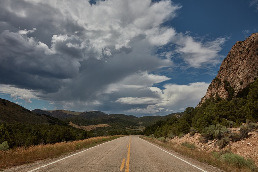Desolate highway in rugged, lightly populated Daggett County in the north easternmost corner of the western state of Utah