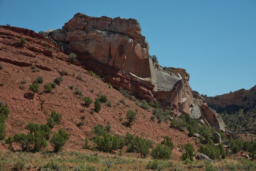 Red rocks dominate in the rugged Uinta Mountains of Uintah County near the Colorado border in northeast Utah, but the coloration will turn to caramel a few miles ahead