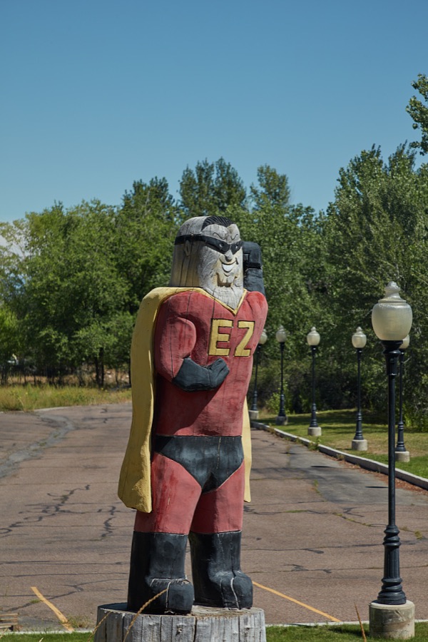 This superhero-like figure calls attention to the E-Z Furniture Store in the small city of Vernal in eastern Utah's Uintah County