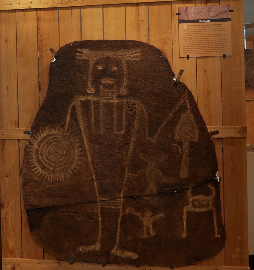 A replica of a petroglyph, or rock carving, at the Utah Field House of Natural History State Park Museum in the small city of Vernal in eastern Utah's Uintah County