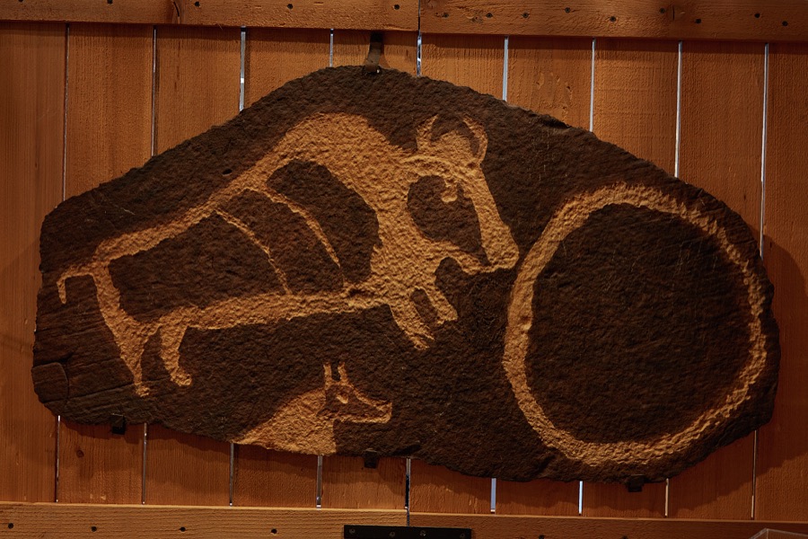 A replica of a petroglyph, or rock carving, at the Utah Field House of Natural History State Park Museum in the small city of Vernal in eastern Utah's Uintah County