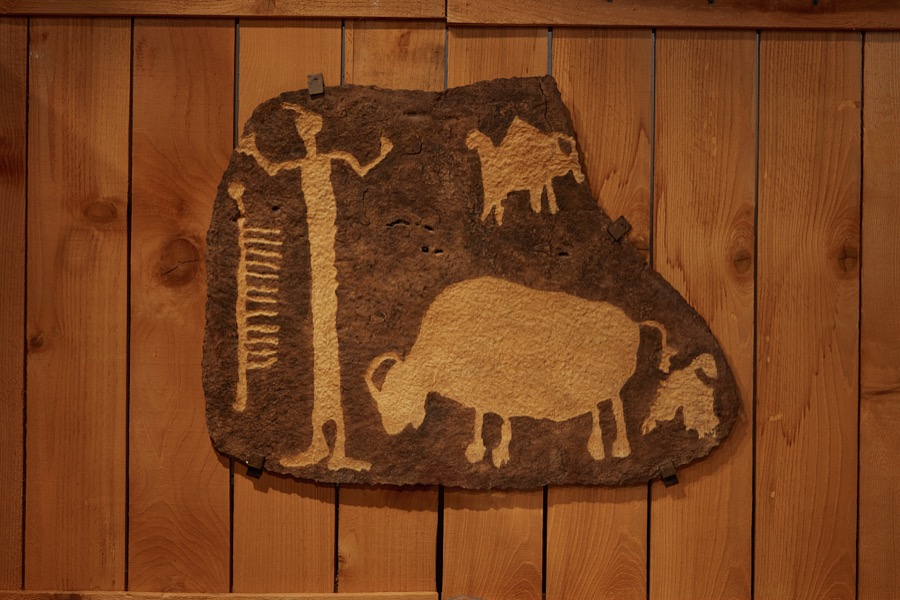A replica of a petroglyph, or rock carving, at the Utah Field House of Natural History State Park Museum in the small city of Vernal in eastern Utah's Uintah County