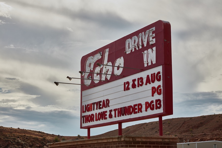 At first glance, this sign and the movie screen behind it seem to be all that remain of the old Echo Drive-In Theater, which opened in 1956 in the small town of Roosevelt in northeastern Utah