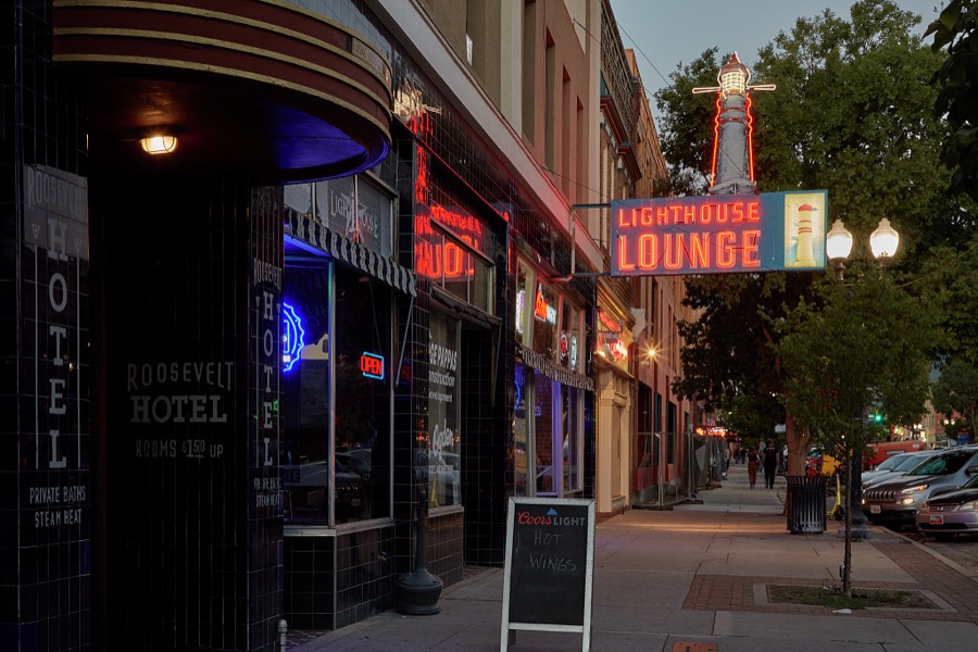 Neon sign for the Lighthouse Lounge on 25th Street, or what the city calls "Historic 25th Street," a popular entertainment and dining spot in Ogden, a small city north of the Utah capital of Salt Lake City
