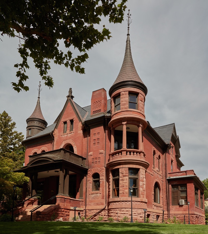 The brick and red-sandstone circa-1893 Eccles Art Center, once the grand home of David Eccles and his wife, Bertha, and their twelve children in the fashionable Jefferson District of Ogden, a city north of the state capital of Salt Lake City