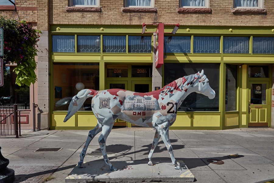 One of several life-size, fiberglass painted-horse sculptures along Historic 25th Street in Ogden, a city north of the state capital of Salt Lake City